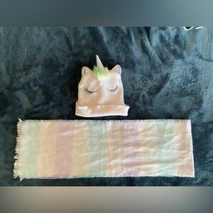 Unicorn knit hat and scarf for little girls